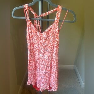 Orange flower print romper